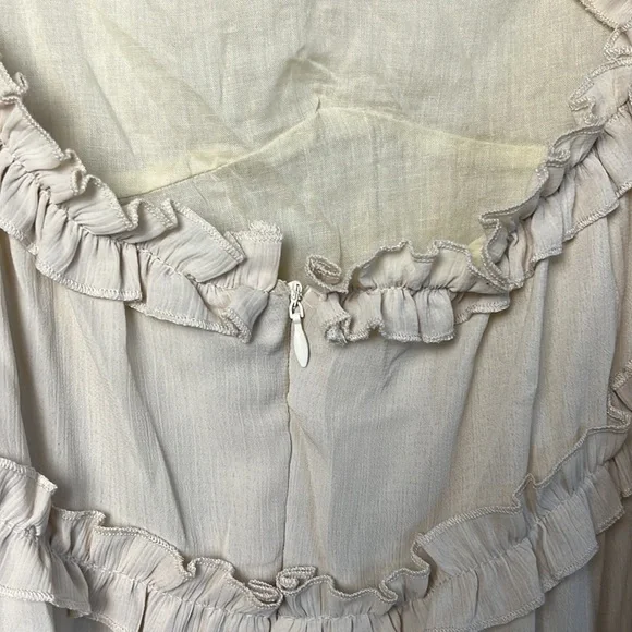 Beige Deep V Neck Ruffle Long Sleeve Floral Print Mini Dress Size XL - Picture 11 of 13